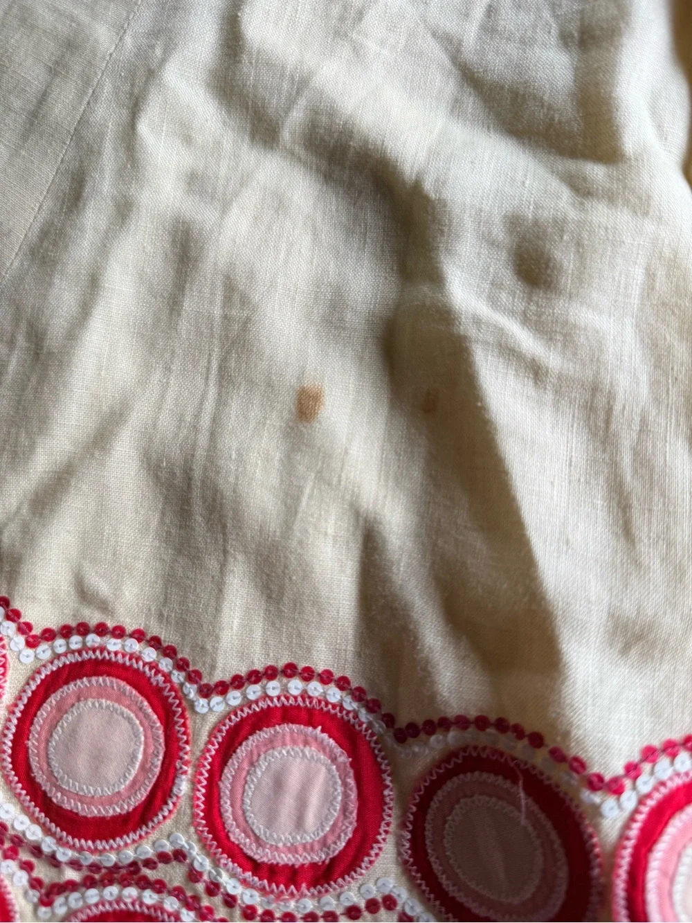 90s JCrew Linen Flare Skirt with Pink Embroidered Trim
